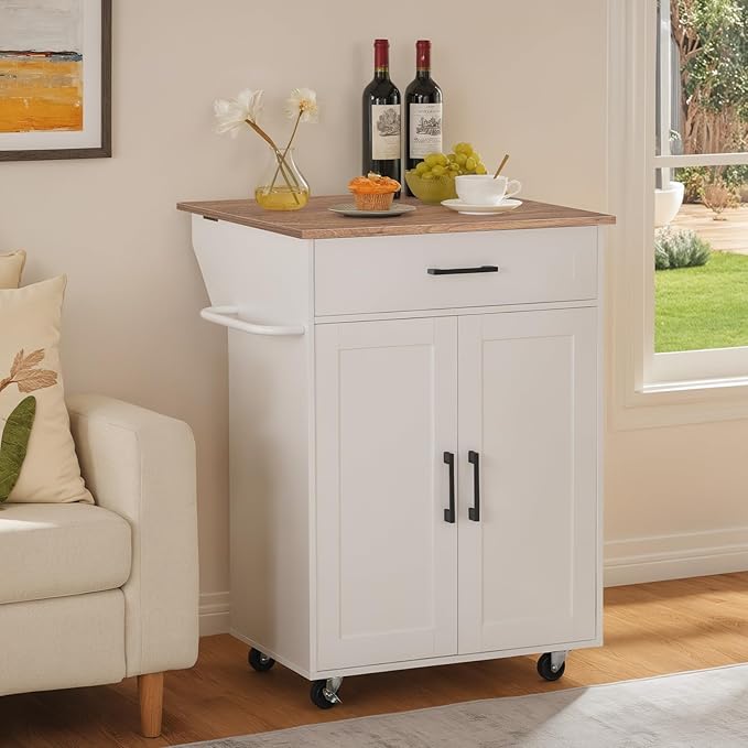 MAHANCRIS Kitchen Island on Wheels with Drop Leaf, Folding Countertop Kitchen Island Cart, Kitchen Island Table with Towel Rack, Drawer, for Kitchen, Dining Room, White and Walnut KIBZ12501 - Image 7