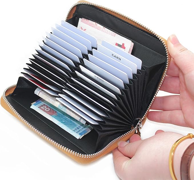 RFID Blocking 24 Slot Credit Card Holder Wallet Real Leather Multi Card Organizer Wallet with Zipper - Image 3