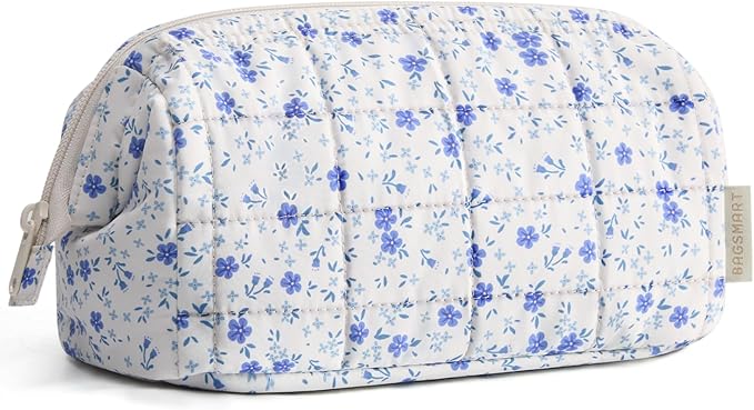 BAGSMART Makeup Bag Travel Toiletry Bag, Wide-open Zipper Pouch, Floral | Puffy Padded, Travel Essentials, Make Up Bag, For Women, Makeup Organizer, Toiletries Accessories Brushes by BAGSMART
