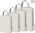 4 Set Expandable Compression Packing Cubes for 3–7 Day Travel, Solid & Plaid Fabric Travel Organizers, Double-Zipper Storage Bags for Carry-On & Suitcases(4set-Beige) by Unknown