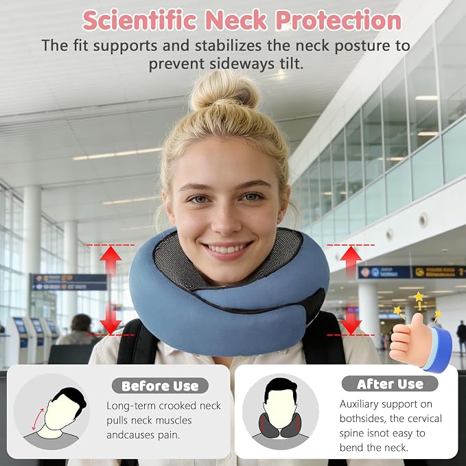 Memory Foam Neck Pillow,2026 World Cup Travel Pillow,Neck Pillow Airplane with Eye Mask & Ear Plugs,Memory Foam 360 Degree Support Stowable Pillows for Airplanes Offices and Cars (Blue) - Image 7