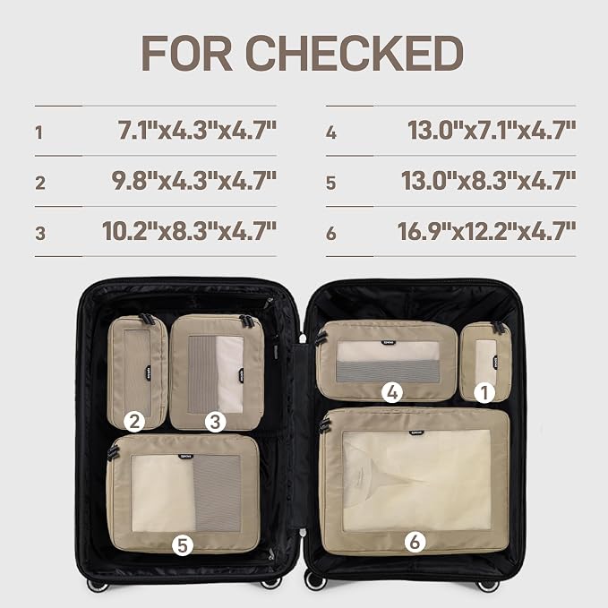 EPICKA TripCozy Compression Packing Cubes, 6 Set, Khaki | Durable Expandable Travel Organizer Bags with Mesh Tops for Space-Saving Storage of Clothes & Accessories in Luggage - Image 3