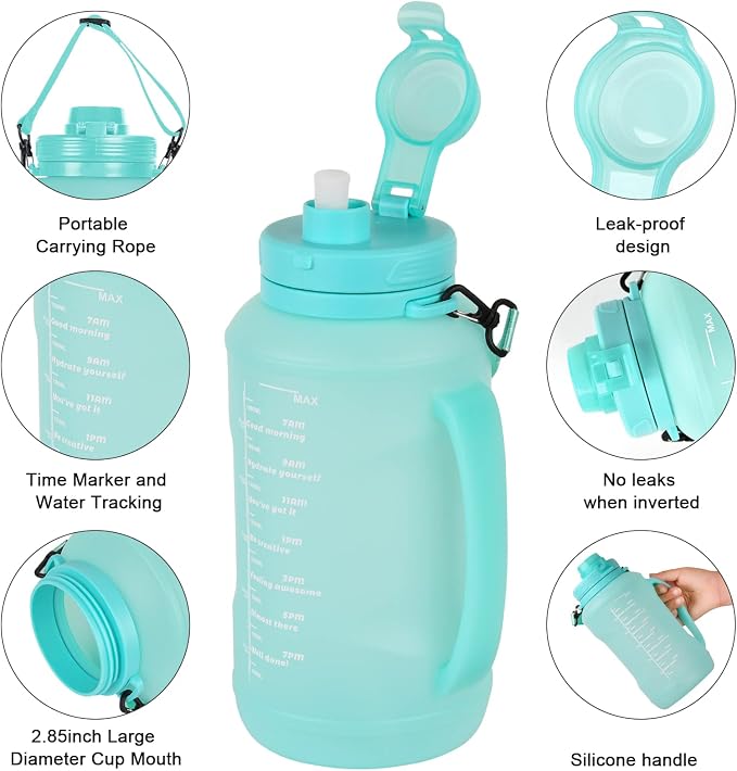 Collapsible Water Bottles, 2L/64OZ travel water bottle Bottle with Straw, Half Gallon Large Water Bottle for Travel Outdoor Sports Runing Fitness Yoga (Upgraded Snow Cyan) - Image 5