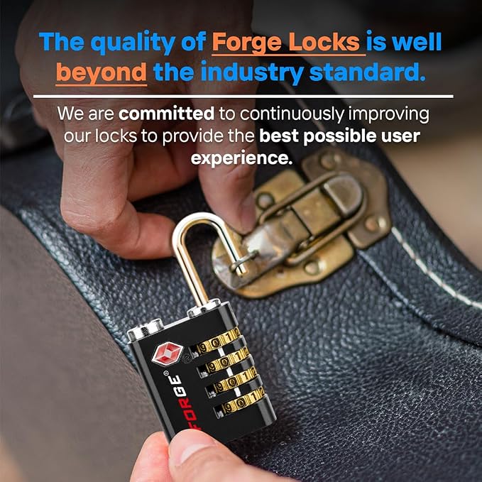 Forge Dual-Opening: Key or Combination Access Lock, Use Key to Recover Code If Forgotten, TSA Approved Locks for Luggage, Pelican case, Travel, Gym, School, Stainless Steel Shackle. (Black 2 Pk) - Image 7