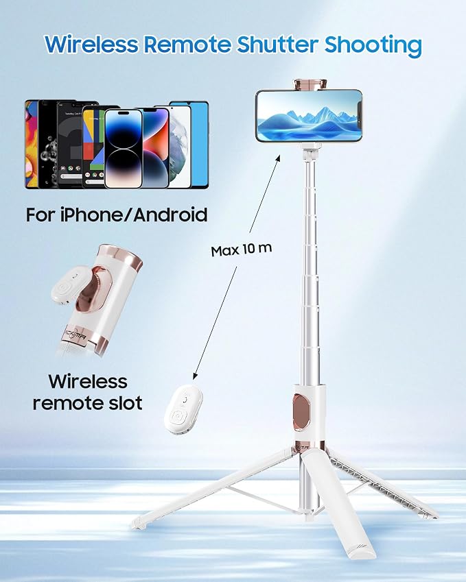 67" Selfie Stick Tripod with Wireless Remote for iPhone and Android | All-in-One Extendable Design, Compact Folded Size for Selfies, Video Recording, Live Streaming, Vlogging and Travel - Image 4