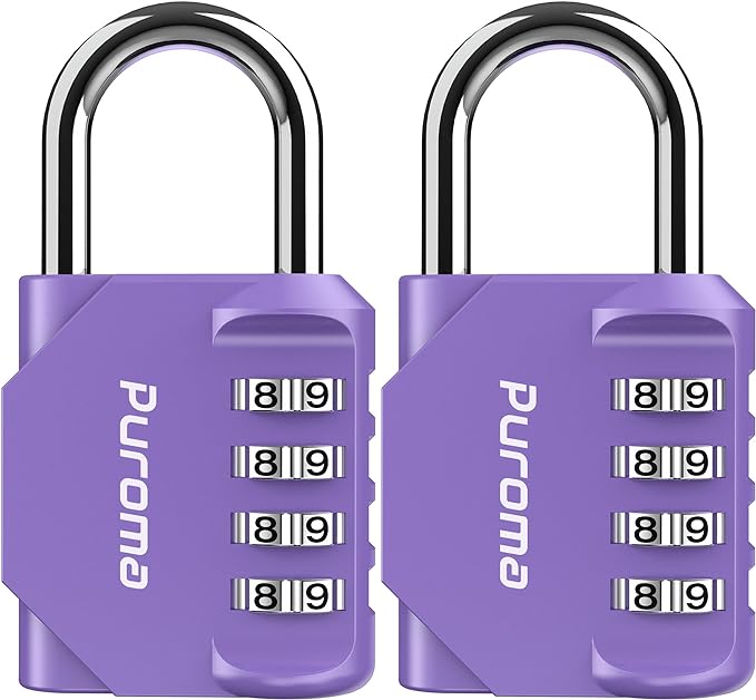 Puroma 2 Pack Combination Lock Locker 4 Digits Combo Padlock Gym Purple | For School Gate Fence Toolbox Hasp Storage, Outdoor, Resettable, Weatherproof, Side Window, Crack Cut Resist, Hardened Steel by Puroma