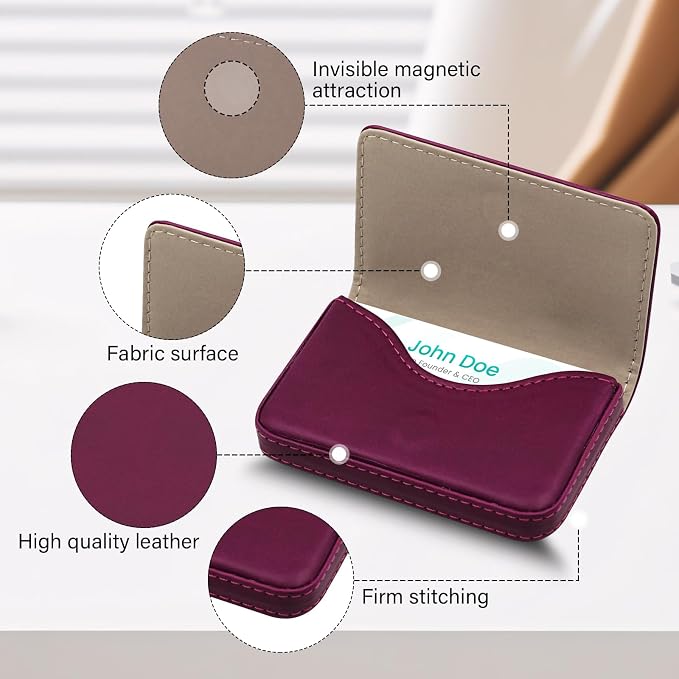 RFID Blocking Wallet - Minimalist Leather Business Credit Card Holder (PW-Wine Red) - Image 3
