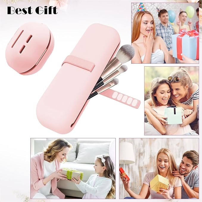 Silicone Makeup Brush Holder Travel Case No Odor Nylon Strap Closure | Water-Resistant Brush Organizer for Travel Makeup Brushes Storage (Pink) - Image 6