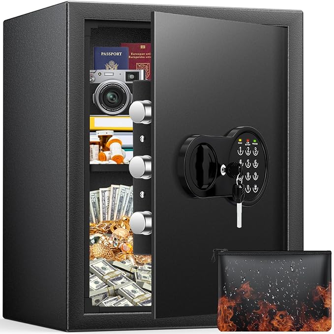 17.55'' Fireproof Safe Box with Digital Keypad, 3.2 Cu Ft Home Safe | Safes with Smart Alert, 2 Removable Shelves,Keys & Pass Code,Wall Mount,External Emergency Power and Fireproof Waterproof Bag by Mitlvge