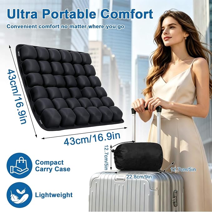 Airplane Seat Cushion for Long Flights– Inflatable & Portable Travel Cushion, Adjustable Air Cushion with Non-Skid Bottom for Coccyx & Wheelchair Relief, No External Pump Needed - Image 6
