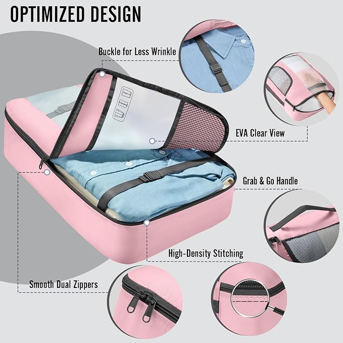 Veken 10 Set Packing Cubes for Travel Essentials,Anti-Wrinkle Buckled Suitcase Organizer for Shoe & Toiletry Bag,Carry On Luggage Bag with 99+ Count Mesh Holes for Airplane & College Dorm Accessories - Image 4