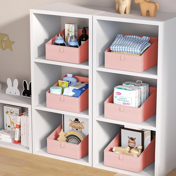 DIMJ Closet Storage Bins 8 Pack - Fabric Trapezoid Closet Organizer Bin, Foldable Storage Baskets for Shelves, Closet Shelf Organizer, Clothing Storage Box for Toys, Books, Towel, Clothes, Pink - Image 4