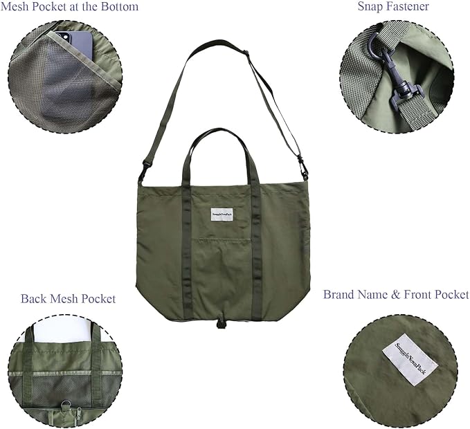 Foldable Travel Tote Bag, Water-Resistant Tote Bag with 3 External Mesh Pockets for Travel, Daily Use, Outdoor - Image 4