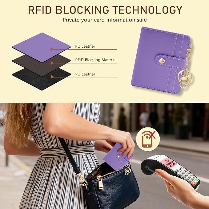 Jogjam Purple Rfid Women Wallet, Small Slim Thin Compact Credit Card Holder | PU Leather Bifold Cash Zipper Coin Pocket ID Window, for Female Ladies Teen Girls Girly Gifts - Image 3
