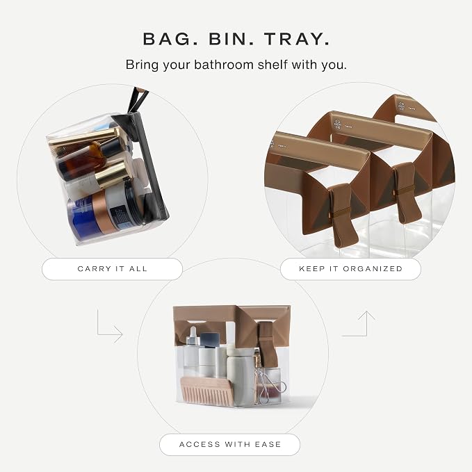 Cadence Parcel - Clear Travel Kit with Zipperless Magnetic Closure - Chestnut, Large - Durable, Leak-Resistant and TSA Approved Toiletry Bag - Modular Organization - Recycled TPU (2 Qt) - Image 4