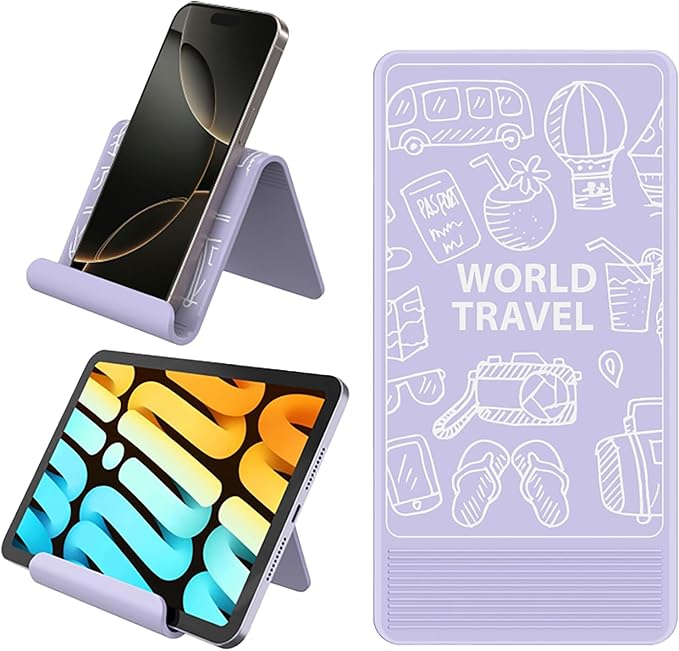Airplane Phone Holder, Foldable Flexible Silicone Phone Stand | Tablet Mount for Flying, Home Office, Desk and Bedroom, Compatible with iPhone, Smartphones for Hands-Free Viewing, Purple by Huogantom