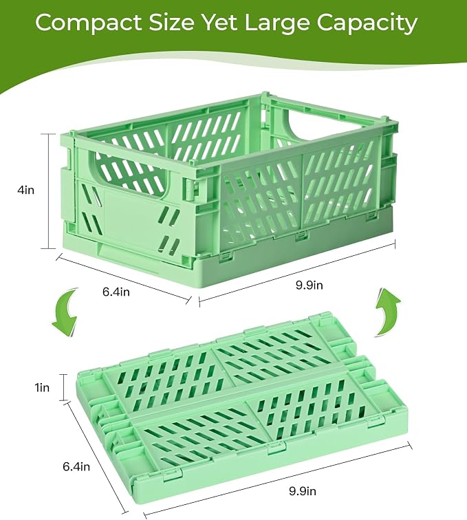 HUUSMOT 4-Pack Collapsible Plastic Storage Baskets, Green, 9.8"x6.5"x3.8" | Pastel, Space-Saving, Collapsible Plastic Bins, Cute Mini Storage Crates, for Classroom, Kitchen, Office, Bedroom - Image 3