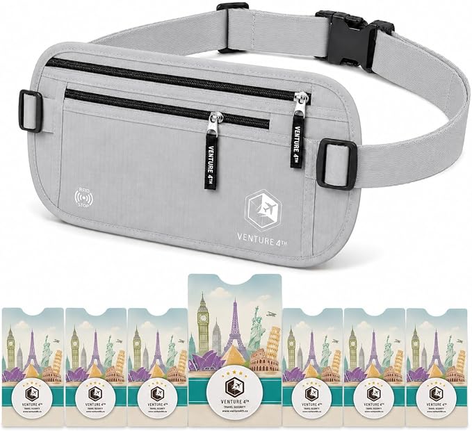 VENTURE 4TH Travel Money Belt with 7 RFID Sleeves - Silver by VENTURE4TH
