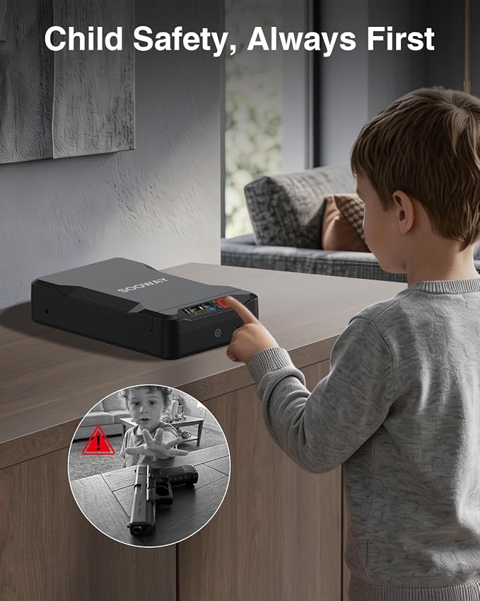 Gun Safe, Small Pistol Safe Biometric Gun Safe for Handgun, Portable Fingerprint Quick Access Gun Lock Box for Car Travel Nightstand Bedside - Image 8