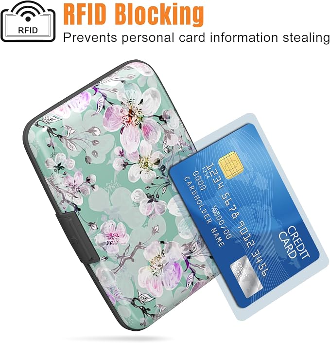 Rimilak Aluminuml Credit Card Holder,Watercolor Flower | Mini Credit Card Wallet RFID Blocking Slim Metal Hard Case for Women Men - Image 2