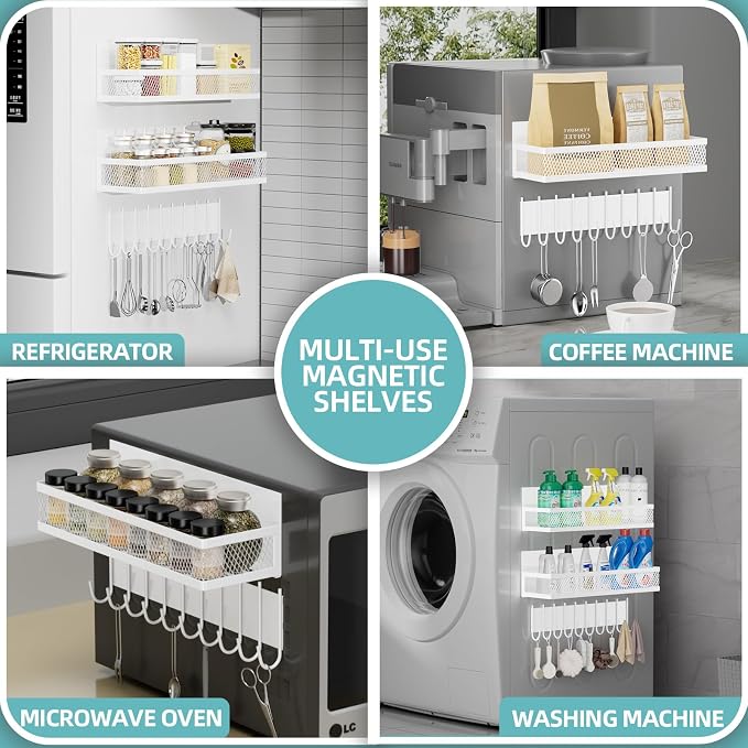 Magnetic Spice Rack for Refrigerator, 3 Pack Magnetic Shelf for Refrigerator, Movable Magnetic Basket is Used for Side Storage in Ovens, Microwaves, or Washing Machines - Image 3
