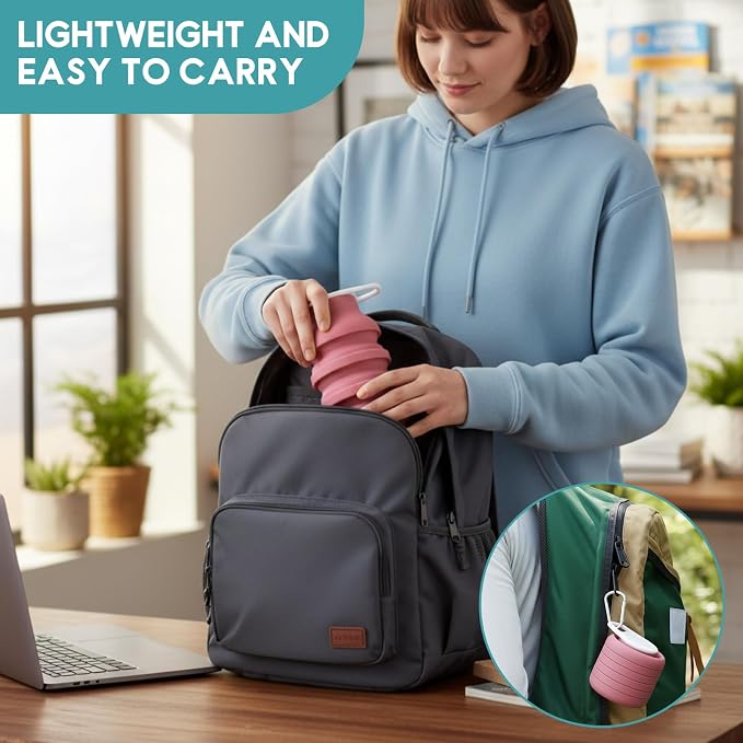 LemonRoad 2 Pcs 20 oz Portable Collapsible Water Bottles Reusable Silicone Foldable Water Bottle Lightweight Leakproof Expandable for Gym Traveling Camping Hiking Sports (Pink,Navy Blue) - Image 5