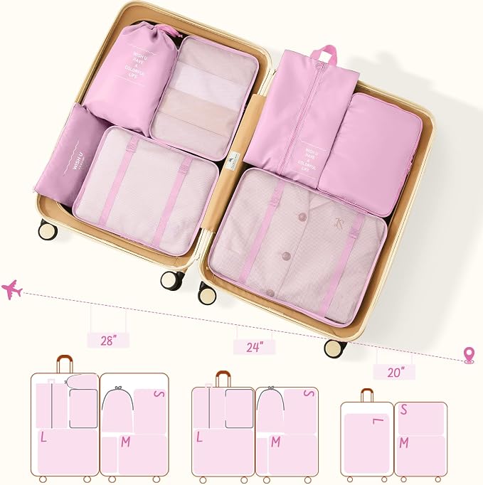 9 Set Packing Cubes for Travel Essentials - Lightweight Carry-On Luggage Organizer Bags with Shoe, Clothes & Laundry Bags for Airplane, Family & Business Travel, Pink - Image 4