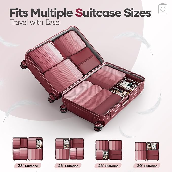 Veken 9/11 Set Compression Packing Cubes Garment Bags for Travel Essentials,Compressible Expandable Luggage Organizer Bags for Clothing,Space Saver Bags with Over 1000 pcs of Mesh Holes(Wine Red) - Image 8