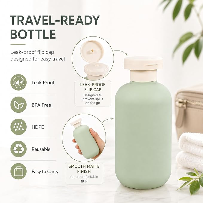 METAPACK 4Pack 6.8oz Travel Shampoo Bottles with Labels, Refillable Travel Bottles, Flip Top Squeeze Bottles, Portable Plastic Toiletry Containers for Lotion, Conditioner & Body Wash(blue, green) - Image 3