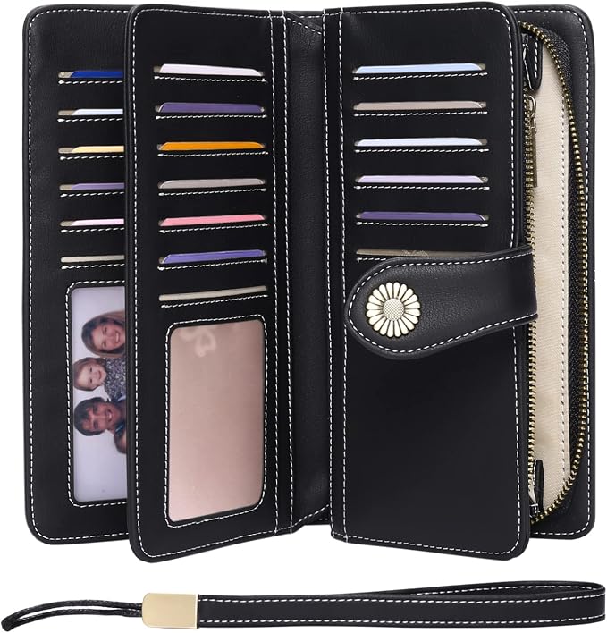 Wallets for Women Trifold Wristlet Wallets Large Capacity RFID Blocking Ladies Purse Credit Card Holder by FALANMULE