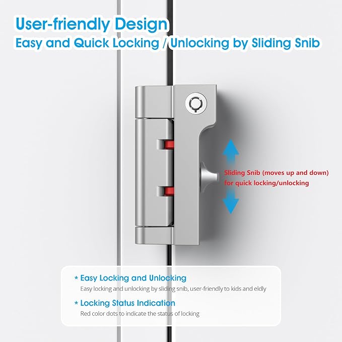AST Home Security Door Reinforcement Lock, 1 Pack, Indoor Use, Childproof | Safety door lock, toddlerproof security latch, kidproof door stopper with cylinder and snib, made of zinc alloy, matte silver - Image 4