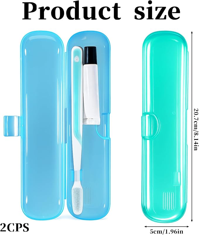 2Pcs Toothbrush Case for Traveling, Compact Tongue Scraper Case Breathable Toothbrush Travel Holders for Travel, Vacation, Camping, Gym, Business Trips, Office(Blue, Green) - Image 2