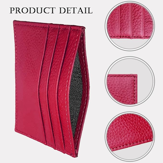 WOXVM Credit Card Holder Wallet RFID Blocking Slim Credit Card Cases Holder Premium Leather Minimalist Front Pocket Small Wallet with 6 Card Slots and 1 Pockets for Men Women (Rose Red) - Image 3
