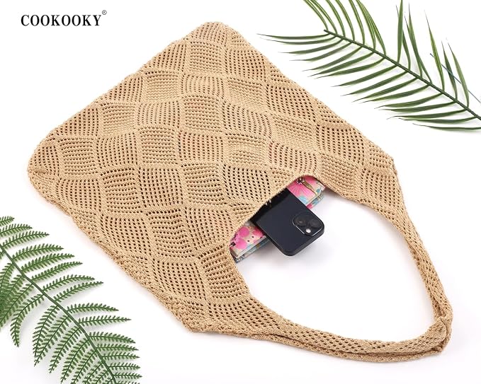 COOKOOKY Crochet Beach Tote bag Summer Beach Bag for Women Aesthetic Mesh Tote Bag Hippie Bag Knit Bag - Image 4