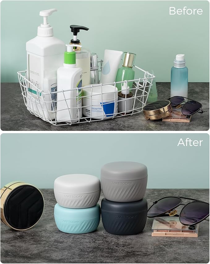 TakeToday Travel Containers for Toiletries, 2 & 3oz, 4 Pack, Grey | Air Travel Leak-Proof, TSA Approved, Silicone Jars with Lid, for Cosmetics & Toiletries - Image 6