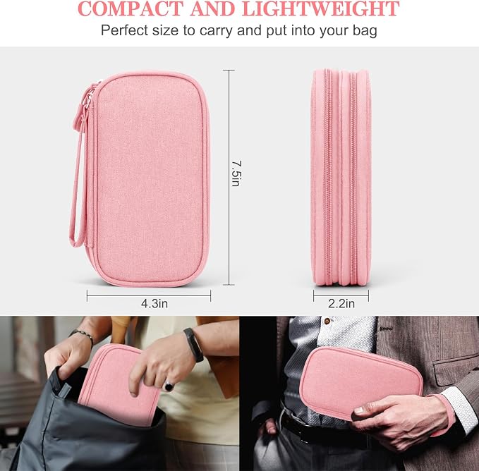 FYY Electronic Organizer, Travel Tech Pouch Bag, Cable Organizer Pink | Wrist Strap, Waterproof, Double Layers Portable Electronics Travel Carrying Case for Cord, Charger, Daily Business Trips Use - Image 2