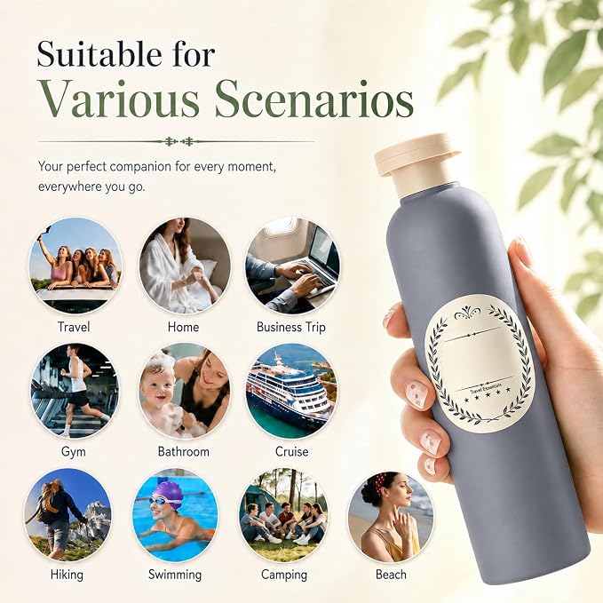 METAPACK 4Pack 8.8oz Travel Shampoo Bottles with Labels, Refillable Travel Bottles, Flip Top Squeeze Bottles, Portable Plastic Toiletry Containers for Lotion, Conditioner & Body Wash(dark bule, grey) - Image 4