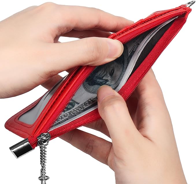 RFID Blocking Slim Credit Card Holder Wallet with Zipper Money Pocket & Keychain, Slim Airtag Wallet for Men Women - Image 5