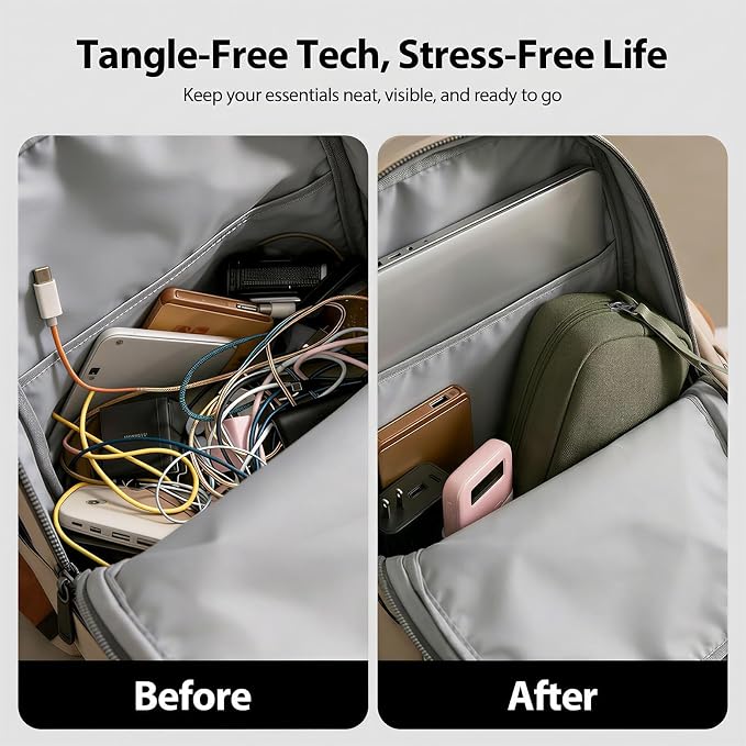Waterproof Tech Organizer Bag for Cables & Chargers, Army Green | Features 8 compartments for 3ft+ cords, padded lining for protection, and 8 cable ties. 8.66x5.12x2.36 inches. - Image 4