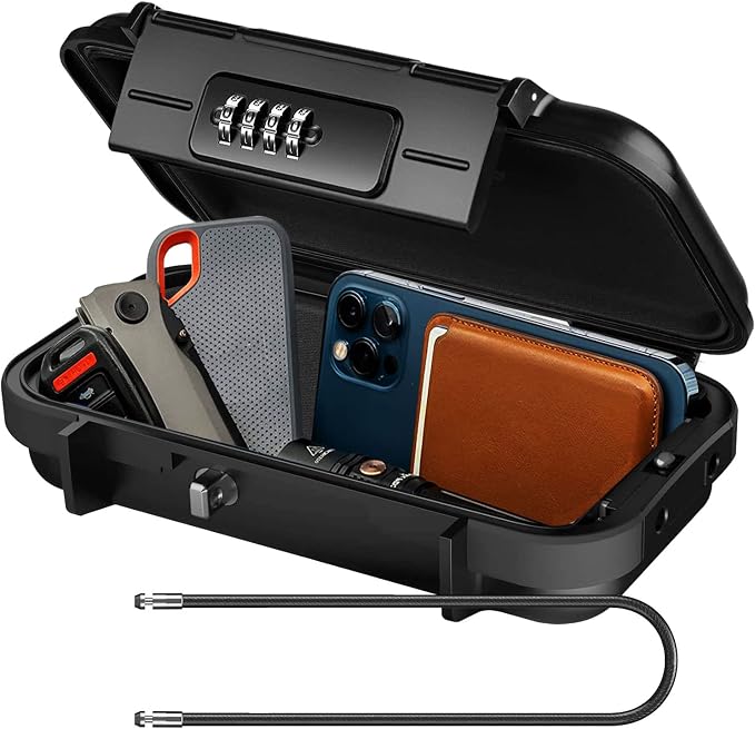 XXL Large Security Lock Box,Outdoor Waterproof Shockproof Travel Safe Lock Box with Removable Wire Rope,4-Digit Combination Safe Box for Dorm,Travel,Beach,Hotel,Car,Home,Office by V%C2%B7RESOURCING