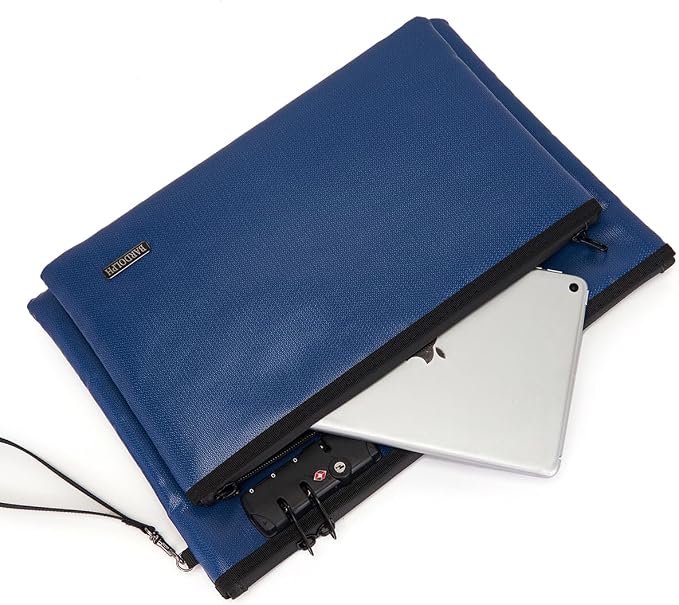 Fireproof Document Bag, Fireproof Money Bag with Lock and Zipper for Cash, FireproofBag Money Pouch, Fire Safe CashBag BankerBag, Notary Supplies (blue, Large) - Image 5
