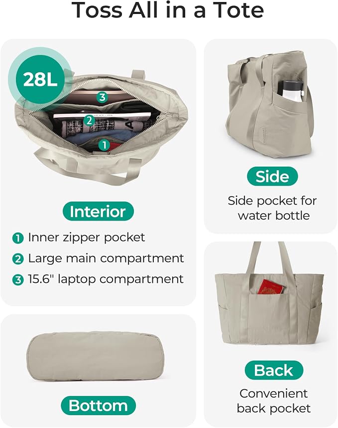 BAGSMART Tote Bag for Women, Tote Bag with Zipper Work Tote with Compartments Nurse Shoulder Hanbag for Travel, Gym - Image 4