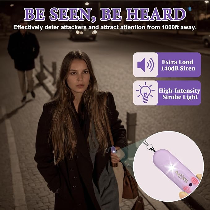Personal Safety Alarm - Waterproof Rechargeable Security Alarm - 140dB Extra Loud Siren & Strobe Light - Self Defense Keychain - Gift for Women, Teenagers, College Girls, Seniors(Wisteria) - Image 2