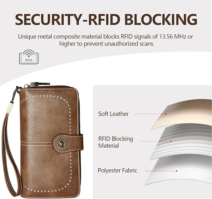 TFKGS Wallet for Women RFID Blocking Leather Large Capacity Card Holder Ladies Phone Clutch Travel Long Purse Wristlet | RFID Blocking - Image 5