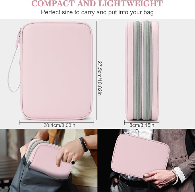 FYY Electronic Organizer, Travel Tech Pouch Bag, Extra Large, Light Pink | Wrist Strap, Waterproof, Double Layers Electronics Travel Case for iPad, Cord, Laptop Charger, Daily and Business Trips Use - Image 2