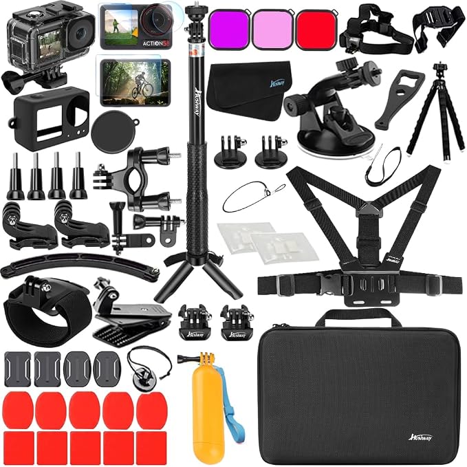 Accessories Bundle for DJI Osmo Action 5 Pro/Action 4/3 Waterproof Case Diving Housing Silicone Case Glass Screen Protector Film Whole Kit 60E (Kit1 for DJI Osmo Action 5 Pro/4/3) by Husiway