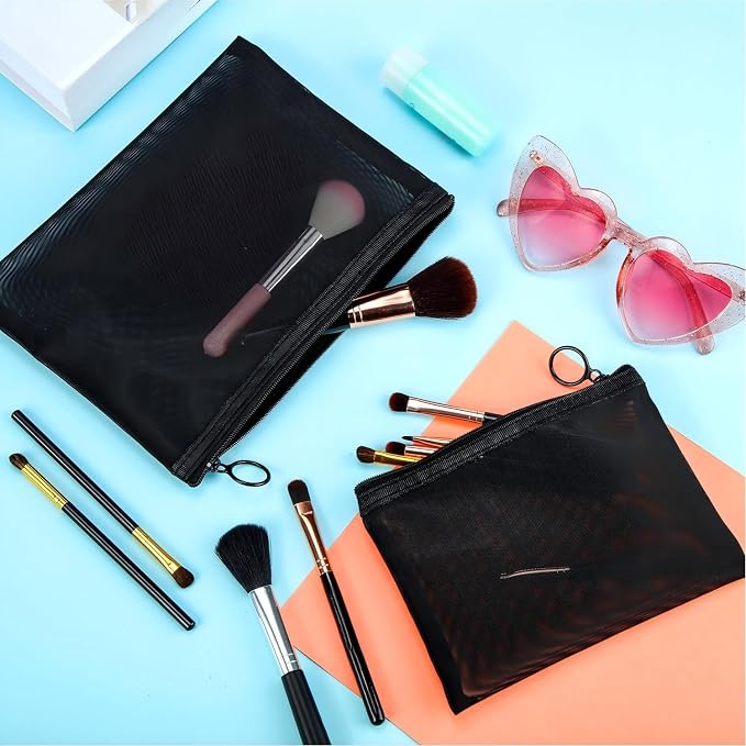 6 Pieces Mesh Makeup Bags Mesh Cosmetic Bag Portable Travel Organizing Zipper Pouch Toiletries Makeup Pouches for Home Office Travel Accessories - Image 2