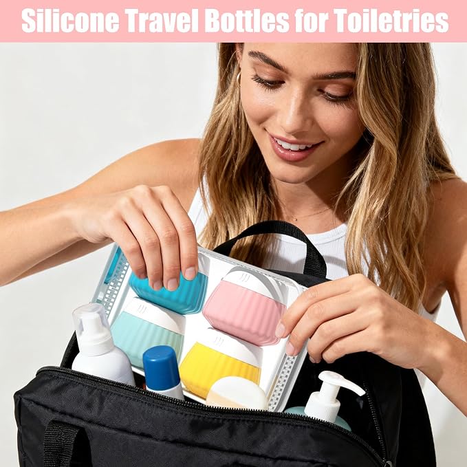 4 Pack Silicone Travel Cream Containers, Refillable Toiletry Jars | Leak Proof Design, Comes with Scoops, Labels & Clear Bag, Perfect for Travel Shampoo, Conditioner and Skincare Toiletries - Image 7