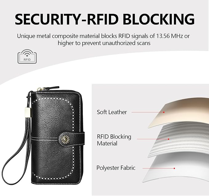 TFKGS Wallet for Women RFID Blocking Leather Large Capacity Card Holder Ladies Phone Clutch Travel Long Purse Wristlet | RFID Blocking - Image 5