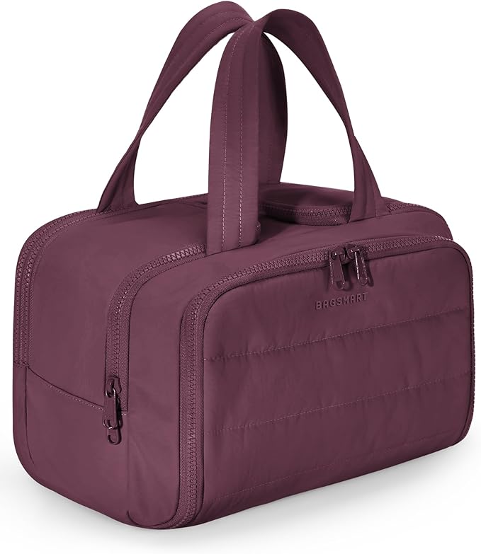 BAGSMART Travel Toiletry Bag, Crush Toiletry Bag for Women, Wide-open Puffy Toiletry Bags for Traveling, Large Travel Cosmetic Makeup Bag Organizer for Accessories,Toiletrie (Cherry Red) by BAGSMART